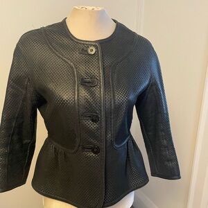 Women's Black Perforated Faux Leather Peplum Jacket